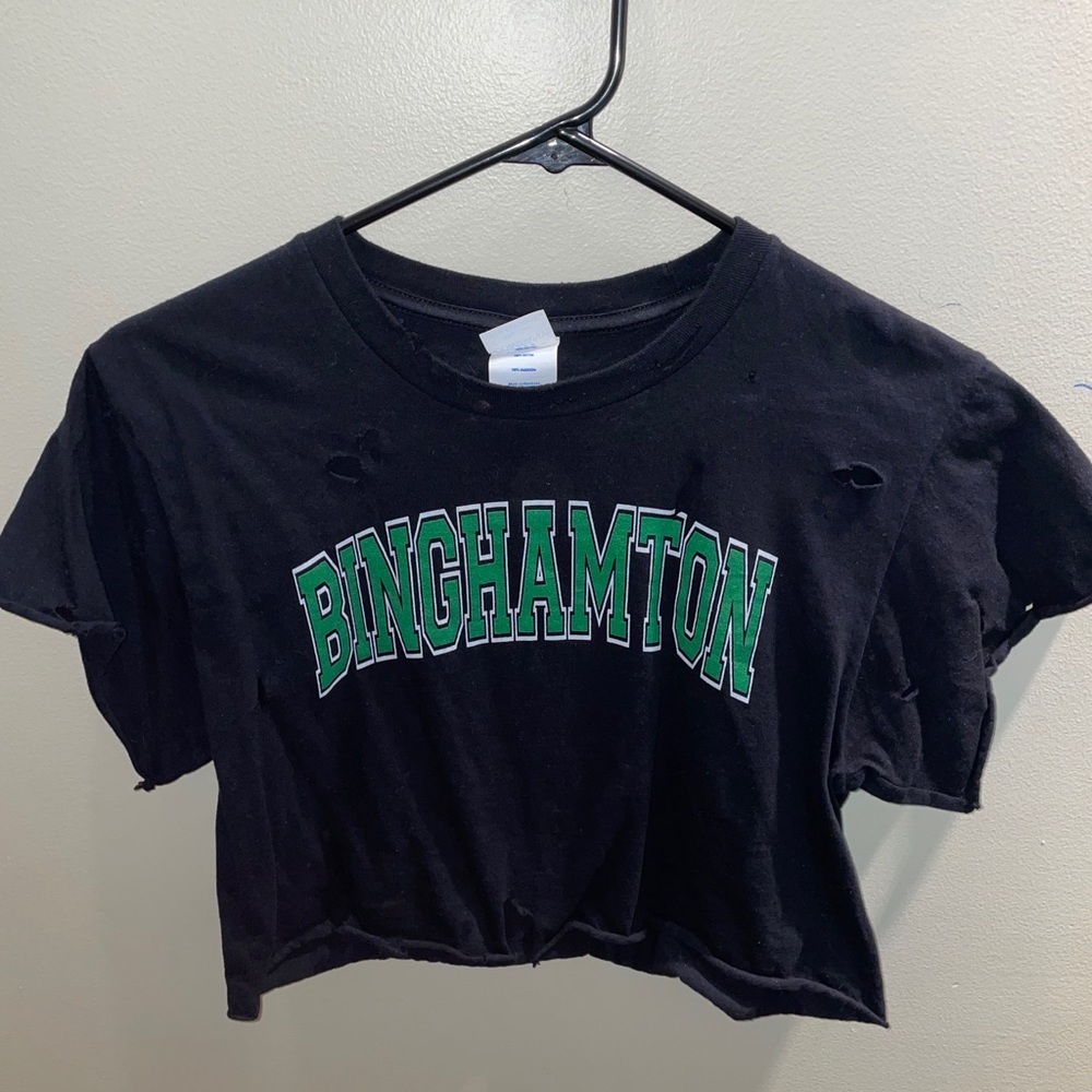 distressed cropped black Binghamton tshirt